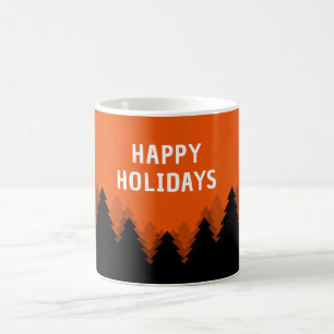 Café Caneca de Férias Felizes com floresta vermelha e á