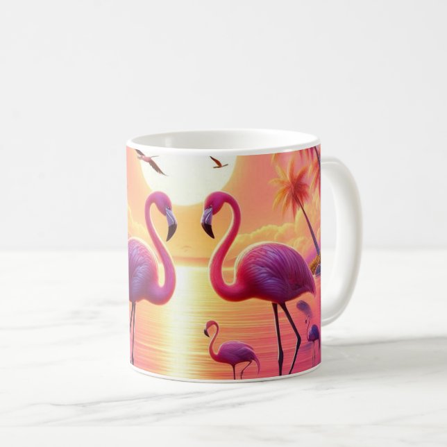 Café Caneca de flamingos rosa! (Frente Esquerda)
