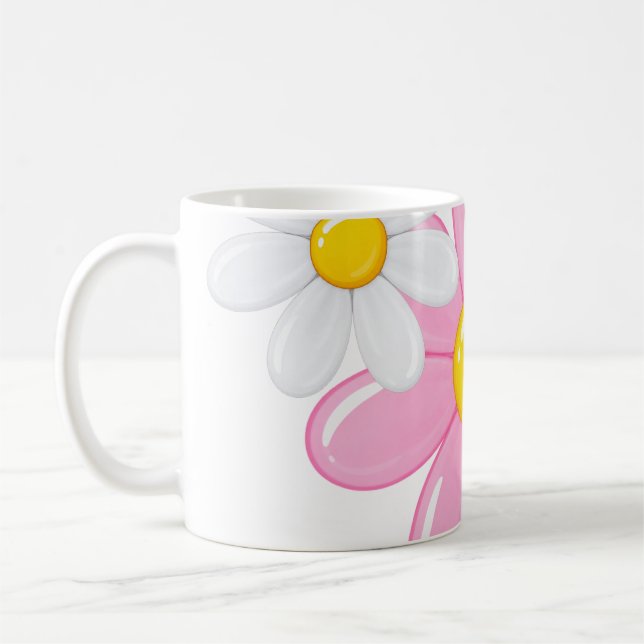 Café Caneca de Flor de Margarida Rosa  (Esquerda)