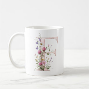Café Caneca de Flor Letra F Flor Silvestre