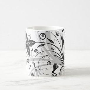 Café Caneca de flor preto e branco