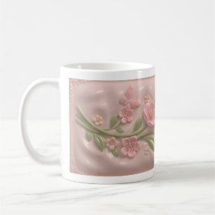 Café caneca de flor rosa
