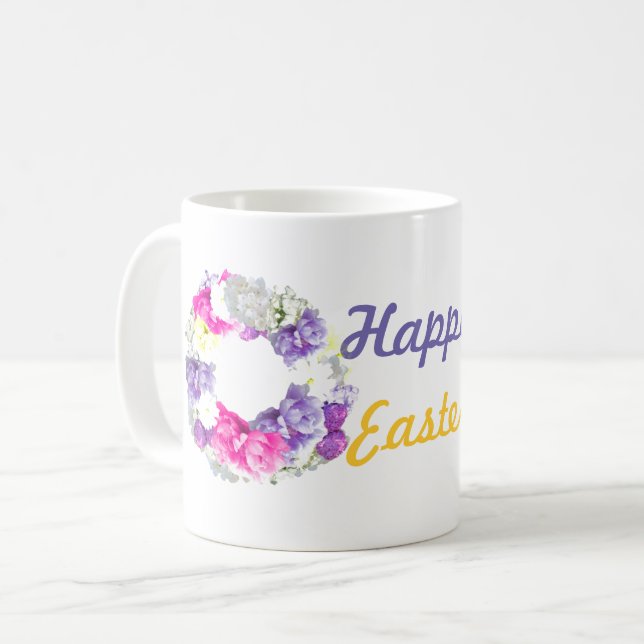 Café Caneca de Floral de Páscoa Feliz (Frente Esquerda)