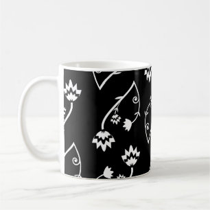 Café Caneca de flores brancas-pretas retrorreflectoras