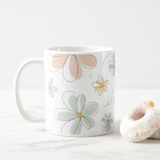 Café caneca de flores caídas