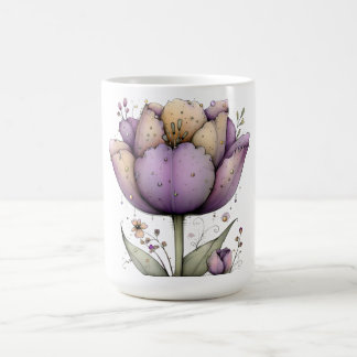 Café Caneca de Flores de Primavera Roxas e Amarelas