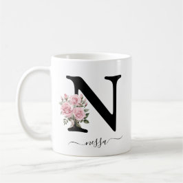 Café Caneca de Flores Florais Monograma Inicial N Rosas