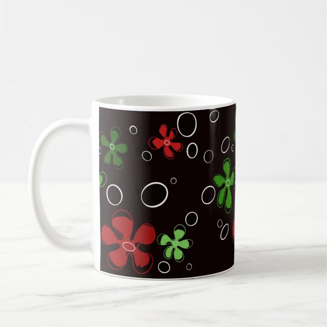 Café Caneca de flores rosas, vermelhas e verdes (Esquerda)