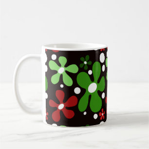 Café Caneca de flores verdes e vermelhas