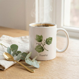 Café Caneca de Folha de Parreira em Aquarela Personaliz