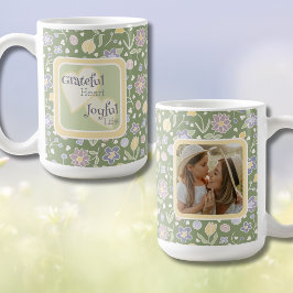 Café Caneca de Foto Coração Grato Vida Alegre