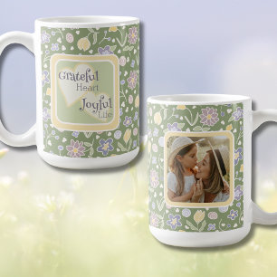 Café Caneca de Foto Coração Grato Vida Alegre