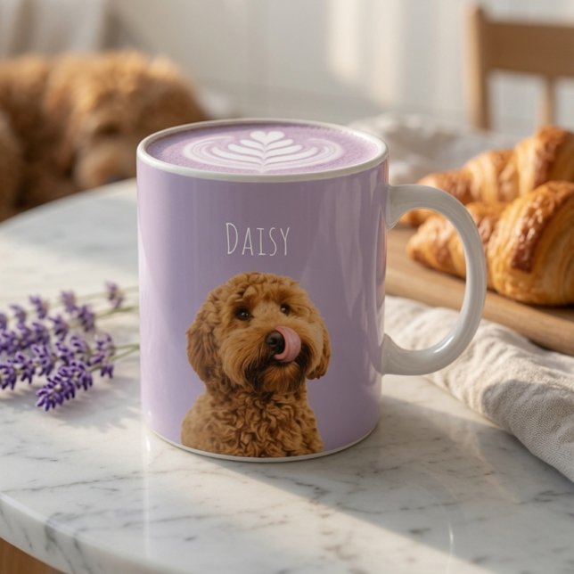 Café Caneca de Foto de Cachorro Lavanda Personalizada c (Criador carregado)