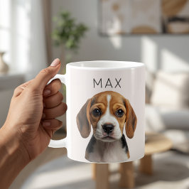 Café Caneca de Foto de Cachorro Personalizada Bege Rosa