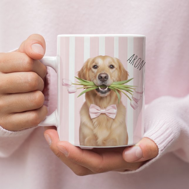 Café Caneca de Foto de Cachorro Personalizada com Flore (Criador carregado)