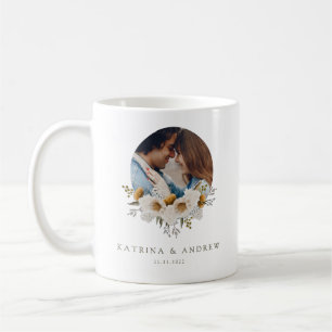 Café Caneca de Foto de Casamento Floral em Aquarela
