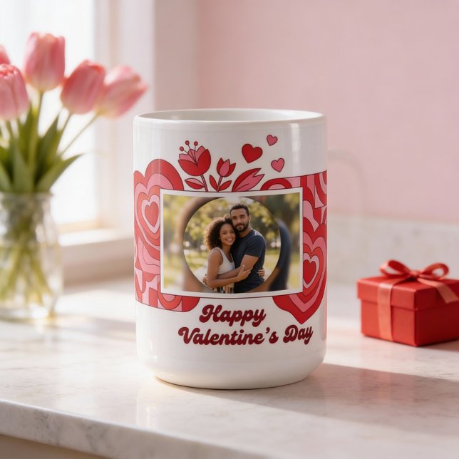 Café Caneca de Foto Floral Vermelho Rosa Presente Feliz (Criador carregado)