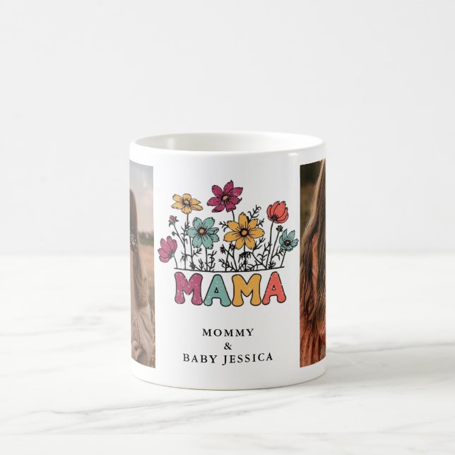 Café Caneca de Foto "Mama" Floral Retro (Centro)