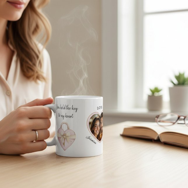 Café Caneca de Foto para Casal com Coração Romântico Tr (Criador carregado)