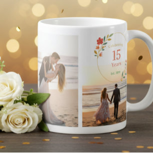 Café Caneca de Foto Personalizada de 15º Aniversário de