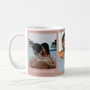 Café Caneca de Fotos de Casal com Pontinhos Rosa e Cora