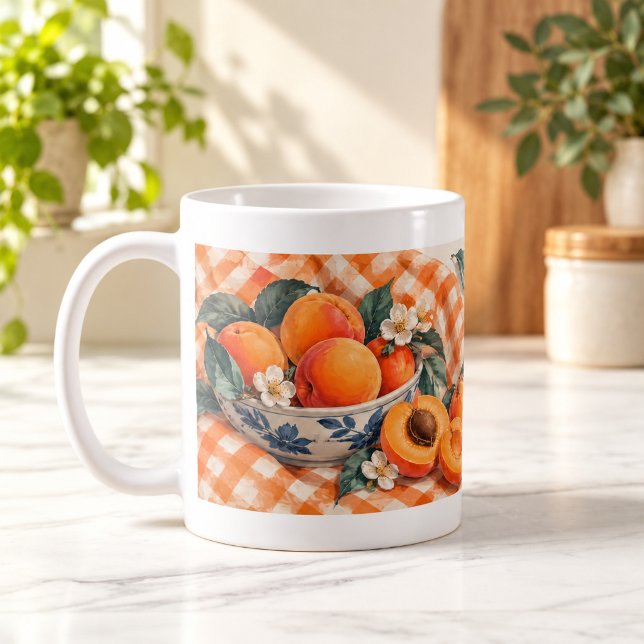 Café Caneca de Fruta Gouache de Tarde de Damasco (Apricot Afternoon Gouache Fruit Mug — digital mockup.)