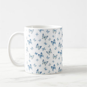 Café Caneca de fundo de borboletas azuis