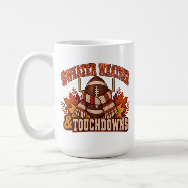 Café Caneca de Futebol de Outono Suéter e Touchdowns (Esquerda)