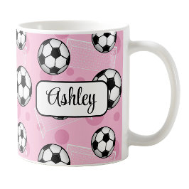 Café Caneca de Futebol Rosa Personalizada