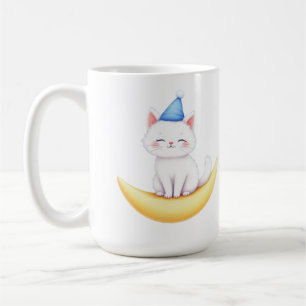 Café Caneca de Gatinho Branco Fofo na Lua