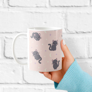 Café Caneca de Gato Cinza Fofo Gatos Kawaii Rosa