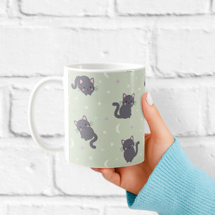Café Caneca de Gato Cinza Fofo Gatos Kawaii Sage
