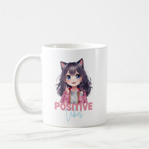 Café Caneca de Gato de Animação com Vibes Positivos