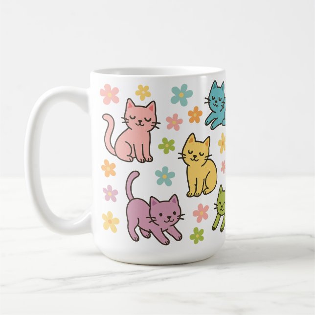 Café Caneca de Gato de Desenho Animado Fofo & Flor – Pa (Esquerda)