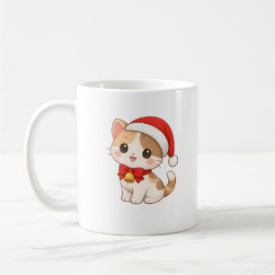 Café Caneca de Gato de Natal Kawaii com Chapéu de Papai