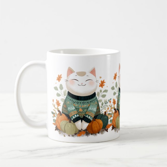 Café Caneca de Gato de Outono com Suéter Aconchegante (Esquerda)