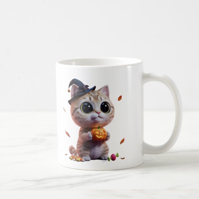 Café Caneca de Gato Feiticeira de Halloween Fofa (Direita)