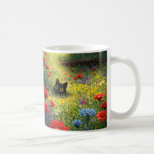 Café Caneca de Gato Preto Floral Caprichosa