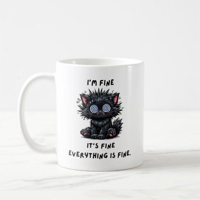 Café caneca de gato preto sarcástico (Esquerda)