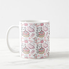 Café Caneca de Gato Rosa e Branco Fofa