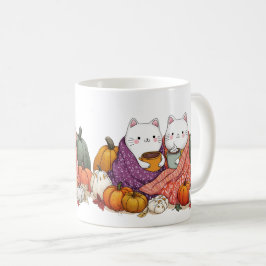 Café Caneca de Gatos Aconchegantes de Outono com Abóbor