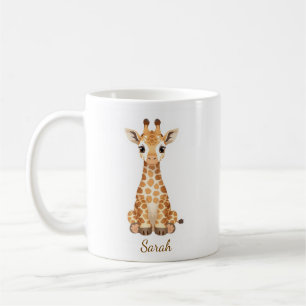 Café Caneca de girafa bebê em aquarela personalizada co