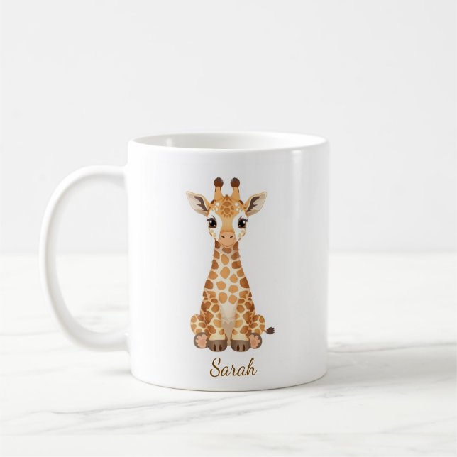 Café Caneca de girafa bebê em aquarela personalizada co (Esquerda)