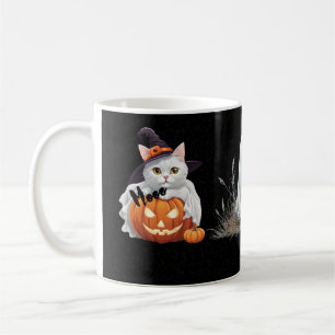 Café Caneca de Halloween com Gato de Bruxa Fantasmal e