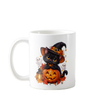 Caneca de Halloween de Abóbora Gato Preto