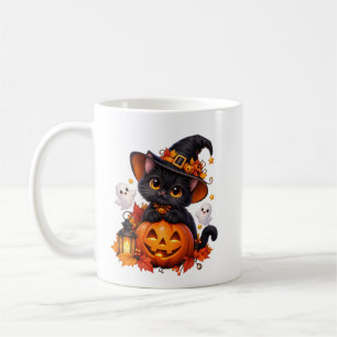 Café Caneca de Halloween de Abóbora Gato Preto