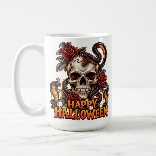 Café Caneca de Halloween de Cobra de Crânio Gótico – Ar (Esquerda)