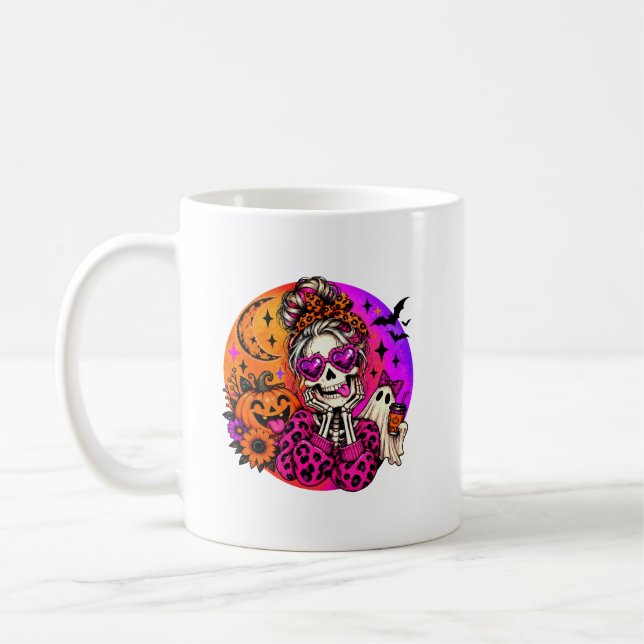 Café Caneca de Halloween de Esqueleto Fofo (Esquerda)