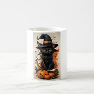 Café Caneca de Halloween de Gata Preta Bruxa 🎃 Gato Ab