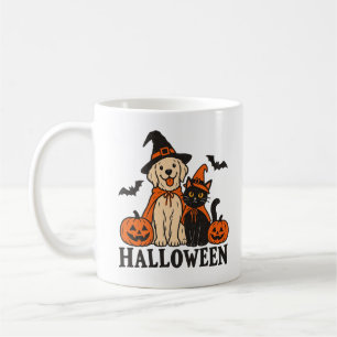 Café Caneca de Halloween de Gato e Cachorro Fantasma 